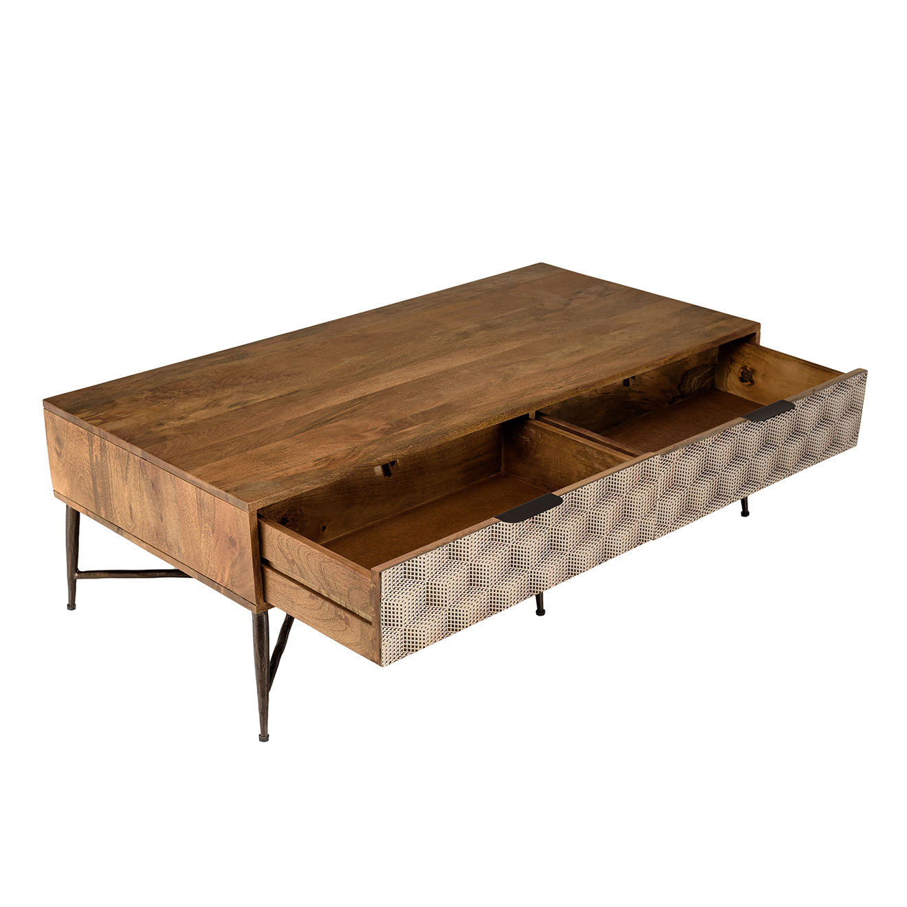 Macabane Table basse en bois de manguier 2 tiroirs Alix marron - 128x65x46 cm