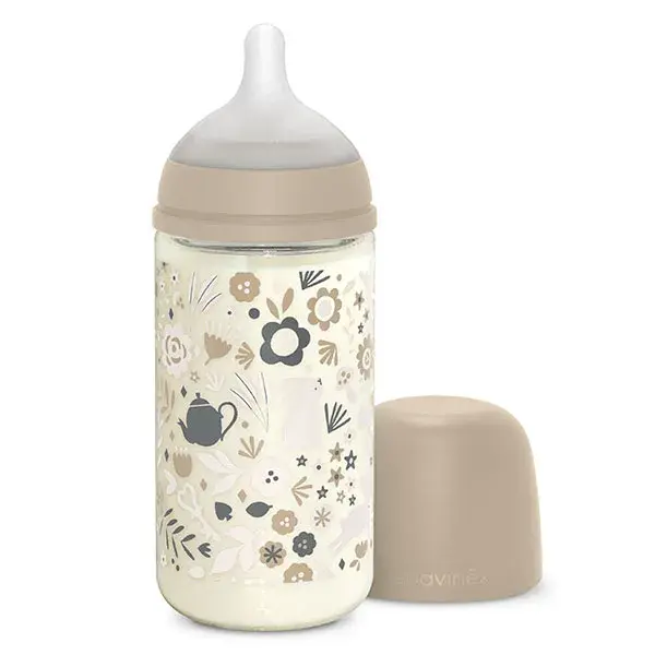 Mamadeira de vidro Suavinex Wonderland com bico SXPro M - Bege Wonderland - 240ml