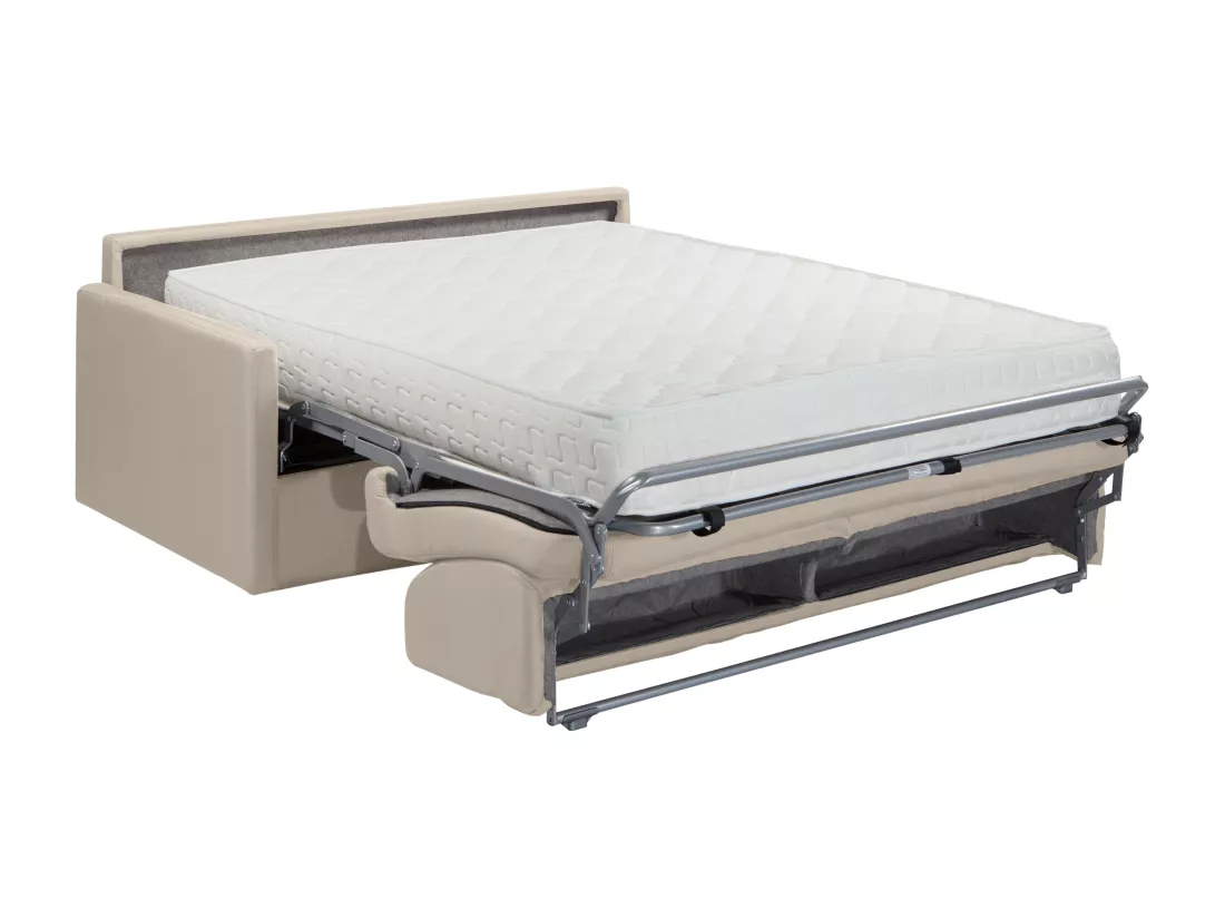 Canapé 2 places convertible express en tissu beige - Couchage 120 cm - Matelas 22 cm CALIFE
