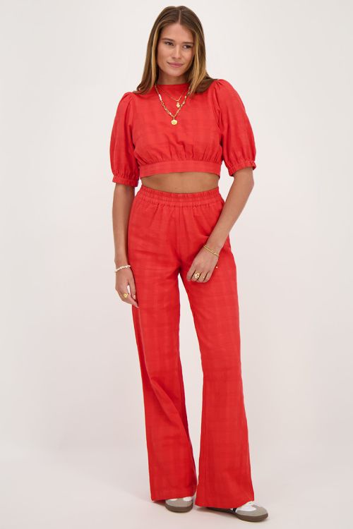 Rode wide leg broek met elastiek
