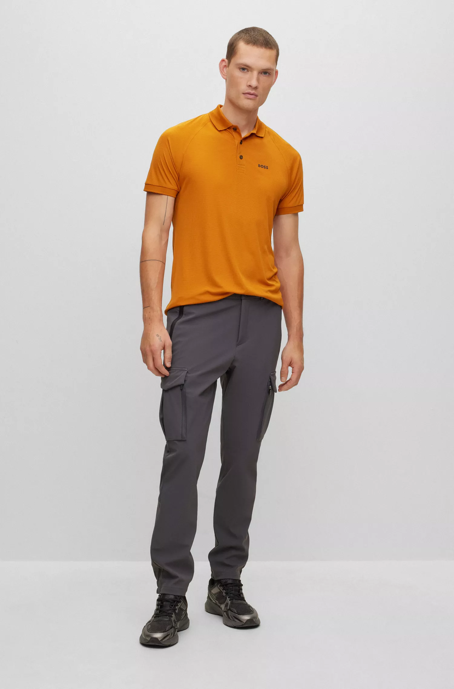 Camisa polo BOSS verde-limão em malha estruturada