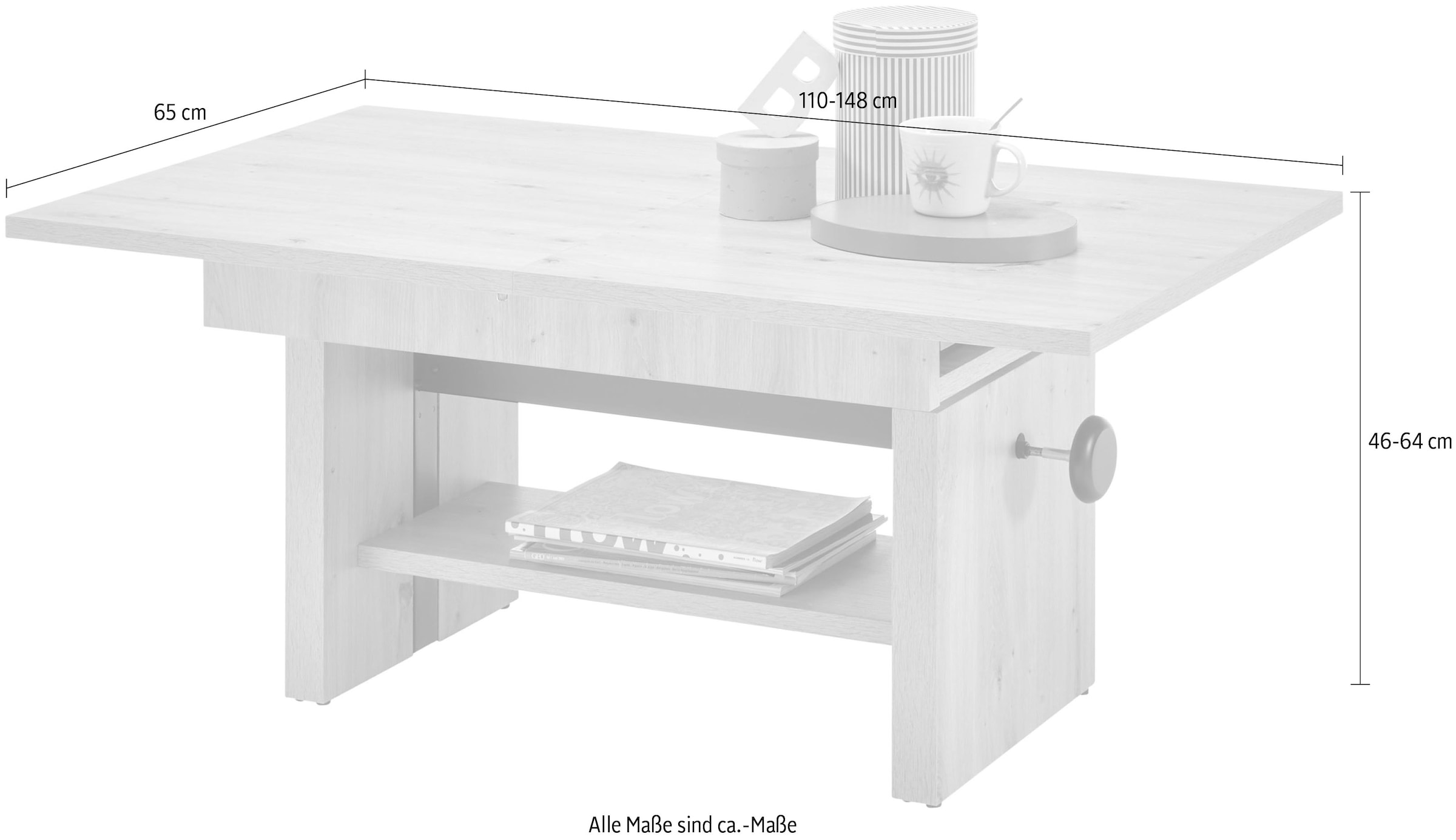 Stolkom Couchtisch »Event höhenverstellbar, ausziehbar, BxHxT 110-150x48-63x65 cm« Höhenverstellbar mit Liftmechanik und ausziehbar in 3 Farbausführungen