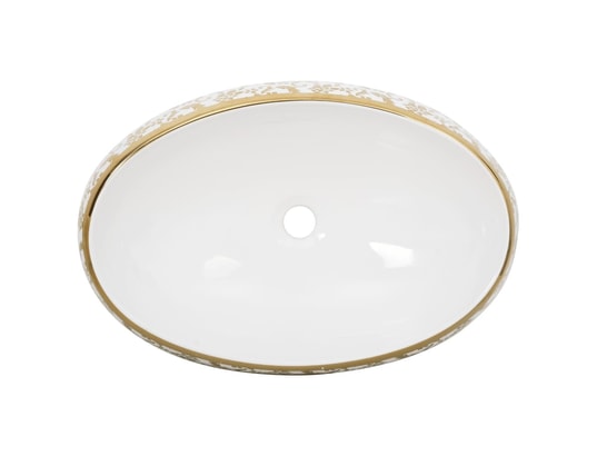 VIDAXL - Vasque à poser blanc et doré ovale 59x40x15 cm céramique