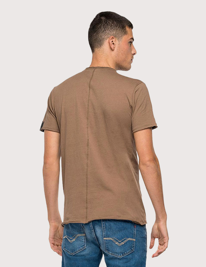 REPLAY T-SHIRT COL V COTON CIGAR