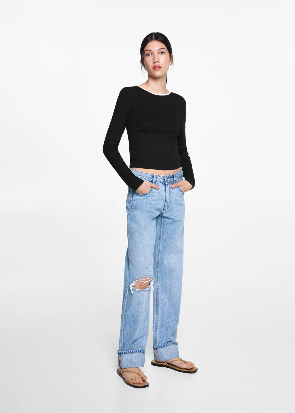 MANGO TEEN top met open rug zwart/wit
