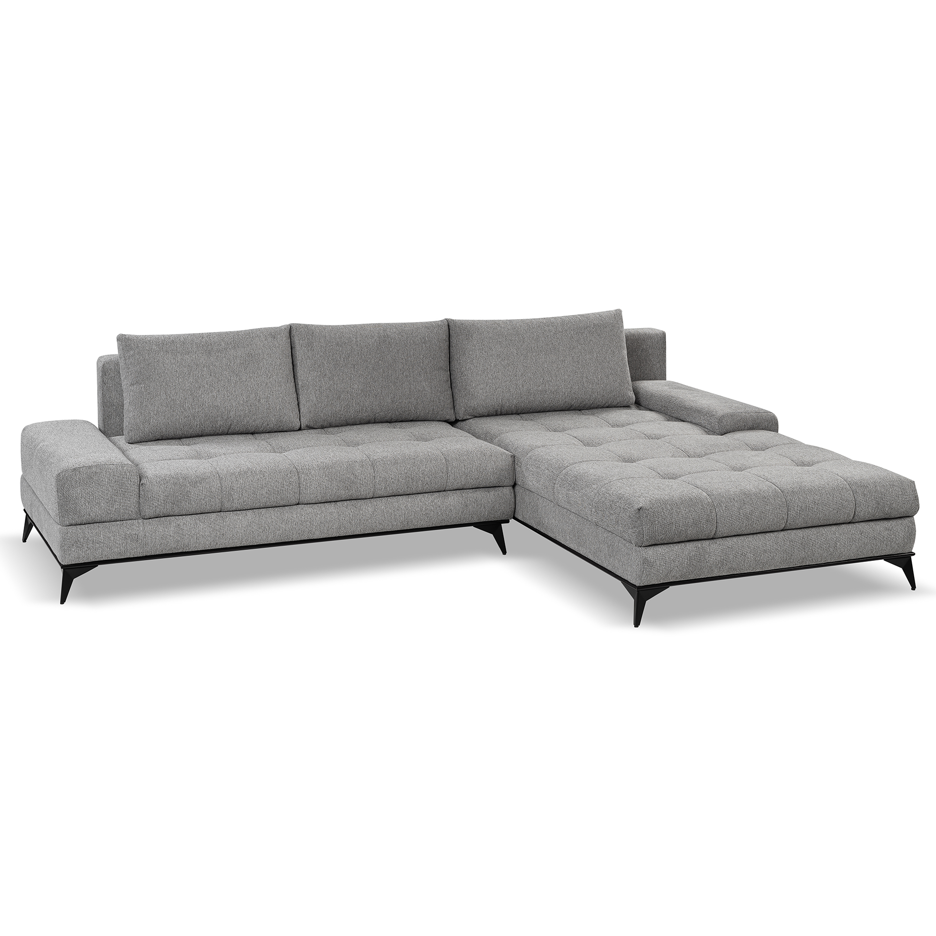 Ecksofa - grau - Liegefunktion und Staukasten - Longchair rechts