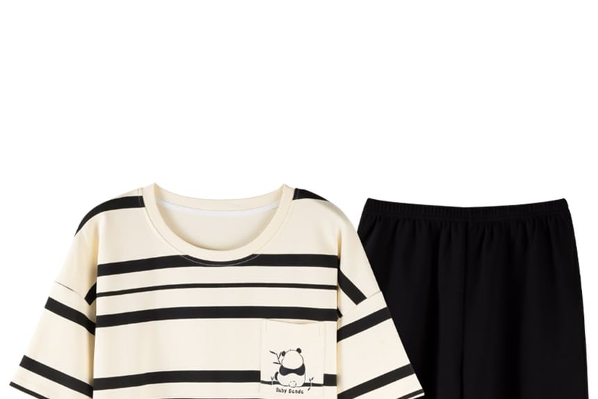 Jeony - Pyjamaset: gestreept T-shirt met korte mouwen + effen shorts