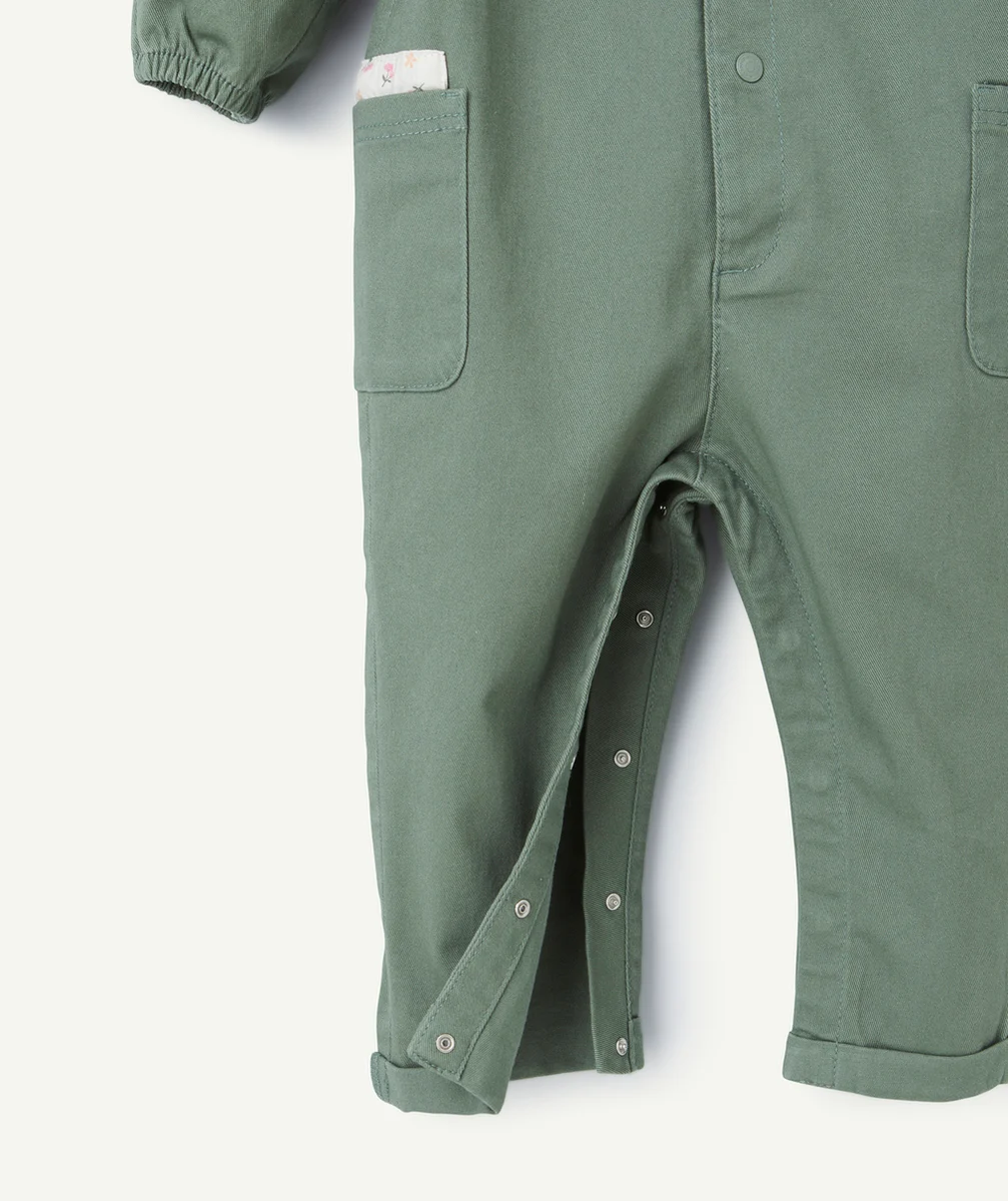 COMBINAISON MANCHES LONGUES BÉBÉ FILLE KAKI DÉTAILS AVEC FLEURS