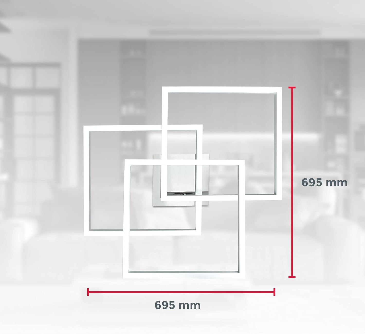 B.K.Licht - Smart Home LED Deckenlampe mit App- und Sprachsteuerung, einstellbar von warmweiß bis kaltweiß, buntes RGB Licht, Lampe, LED Deckenleuchte, Wohnzimmerlampe, 69,5x69,5x11,7 cm, Chrom-Alu