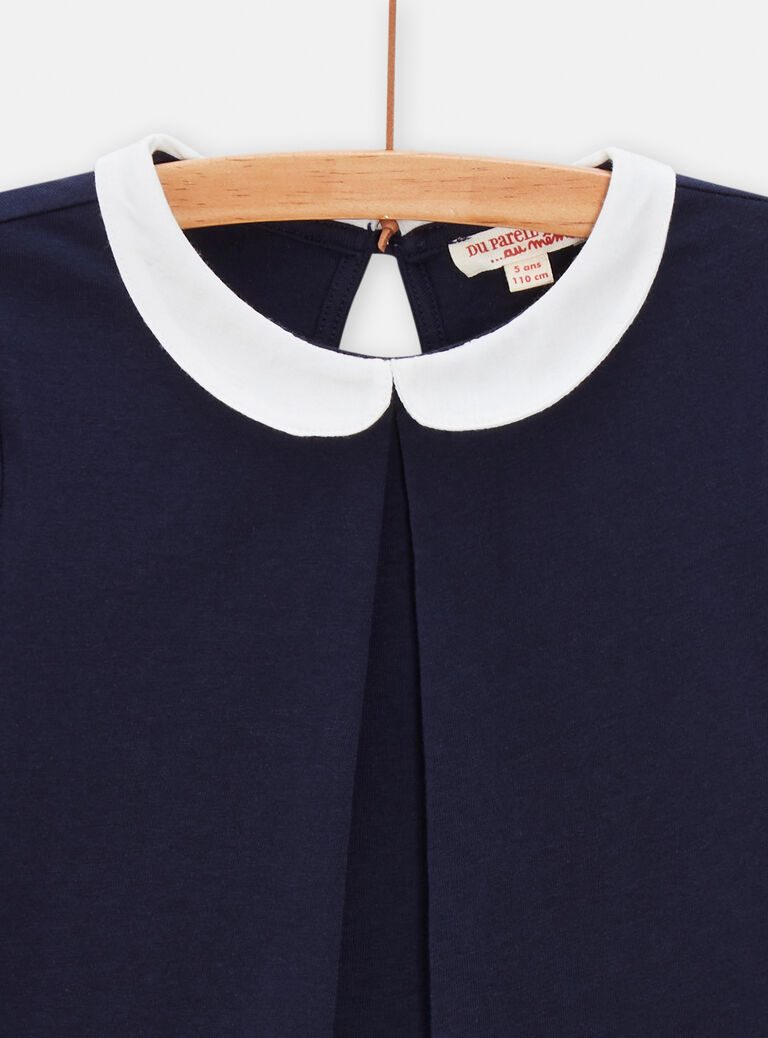 T-shirt bleu marine à col claudine pour fille