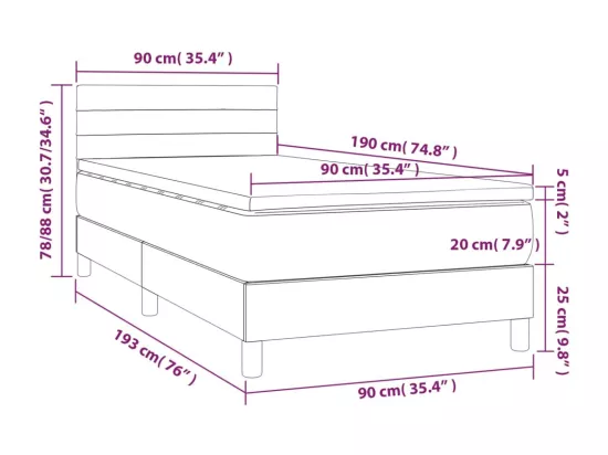 Sommier tapissier avec matelas et LED Crème 90x190 cm Tissu