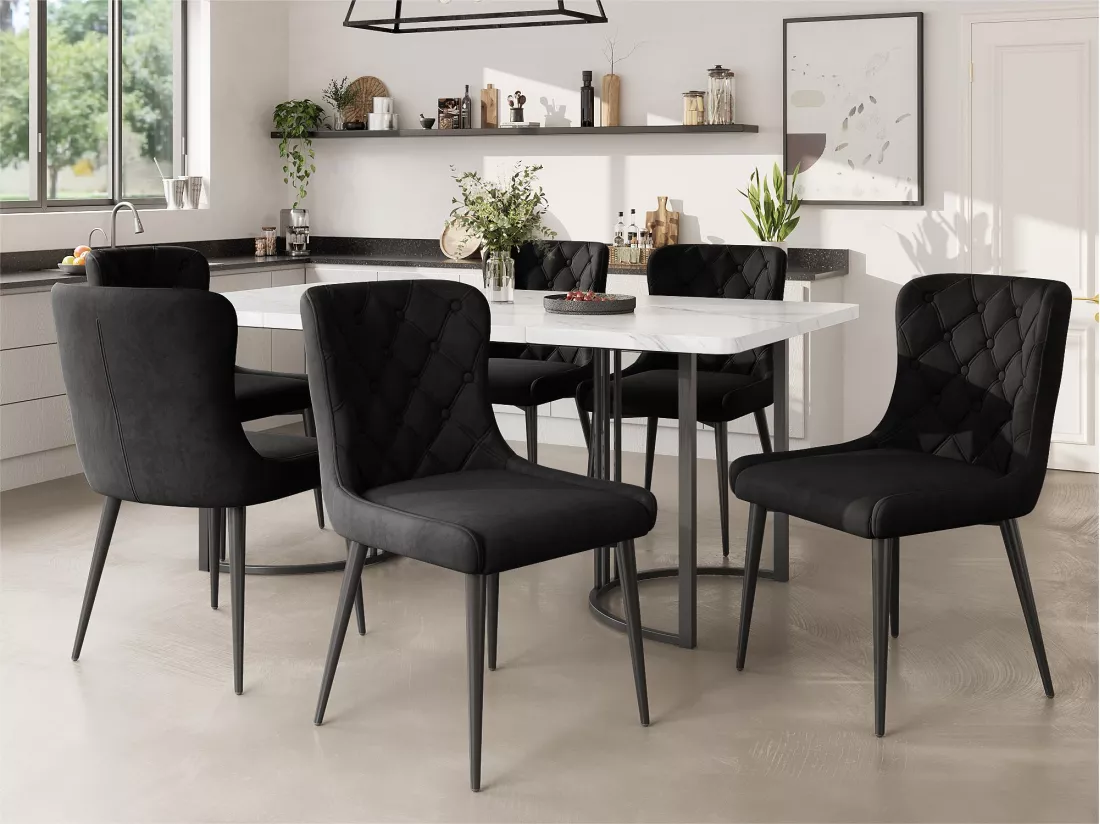 Lot de 6 Chaises en velours avec pieds en fer noir - Noir