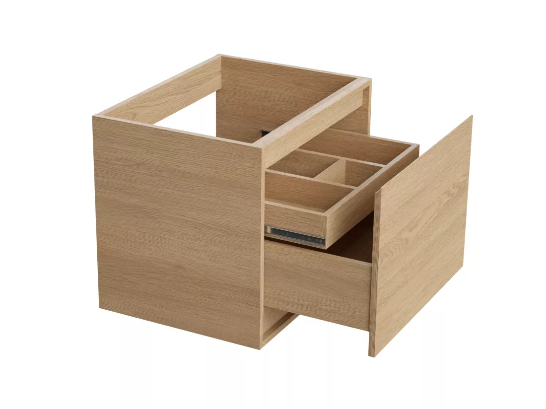 Meuble de salle de bain suspendu avec vasque à poser en céramique - Placage chêne - 60 cm - MESLIVA