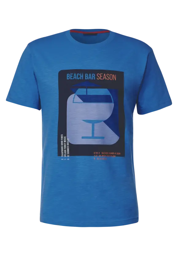 Slub T-Shirt mit Frontprint - sonic blue