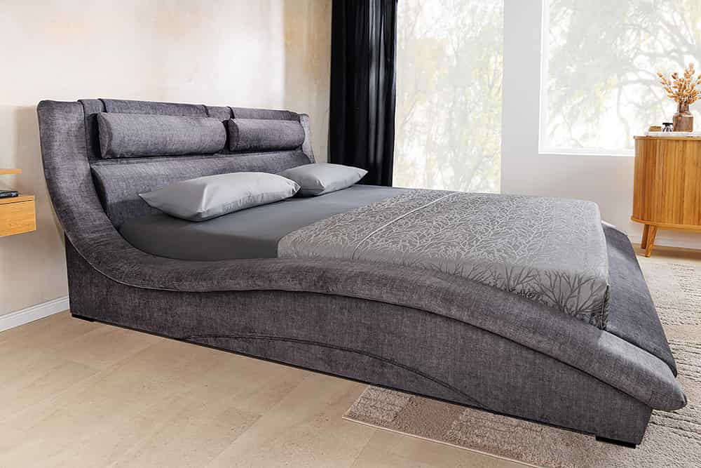 Modernes Bett SWING 160x200cm grau Vogue Velours Samt geschwungenes Doppelbett