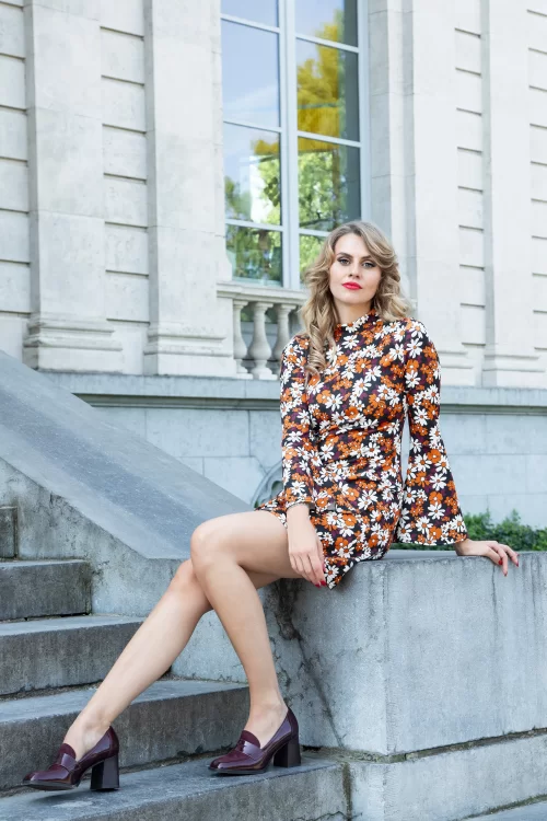Vintage Chic for Topvintage Izzy flower jurk in zwart en oranje