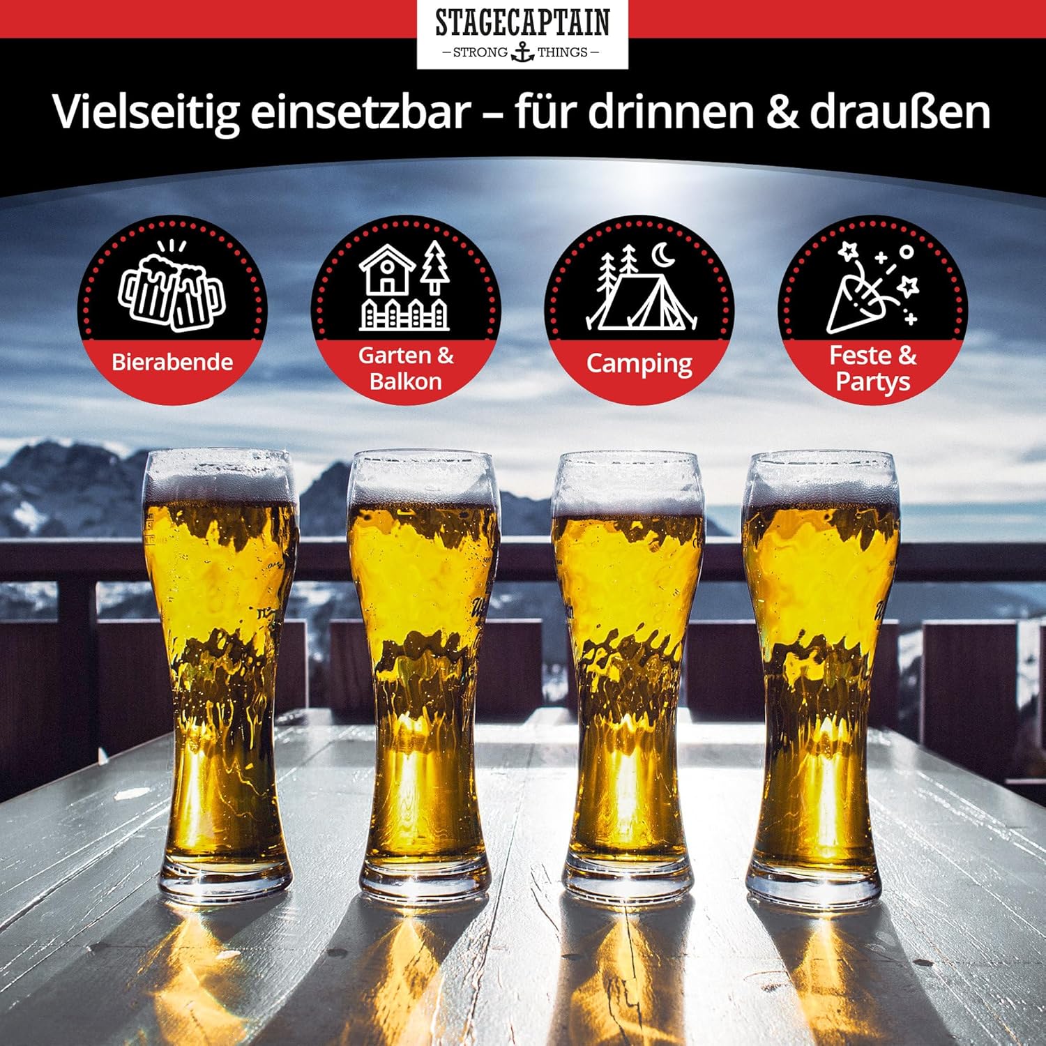 Stagecaptain BBDL-119 GY Hirschgarten Bierzeltgarnitur mit Lehne für Balkon - 119 cm Länge - Klappbare Festzeltgarnitur 1x Tisch, 2X Bank - Holz Sitzgarnitur - Innen & Außenbereich - Grau