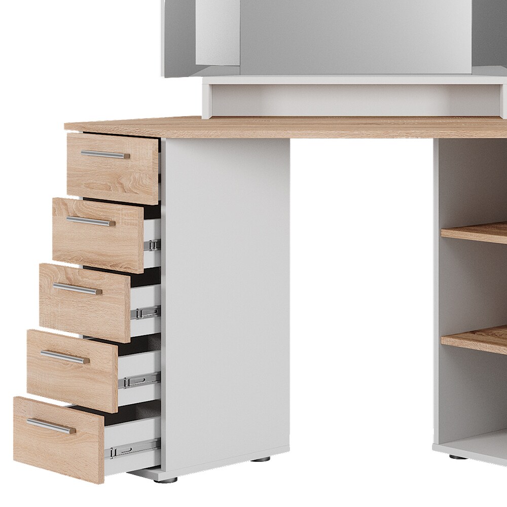 Vicco Eckschminktisch Frisiertisch Frisierkommode Sofia Weiß Sonoma Spiegel 128x142 cm modern Ablage