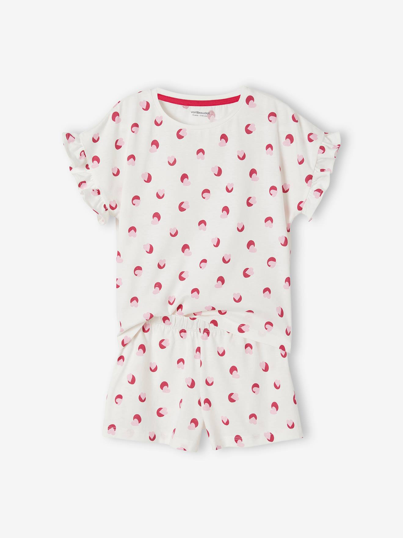 Conjunto de 2 pijamas com shorts lisos brancos claros e estampas.