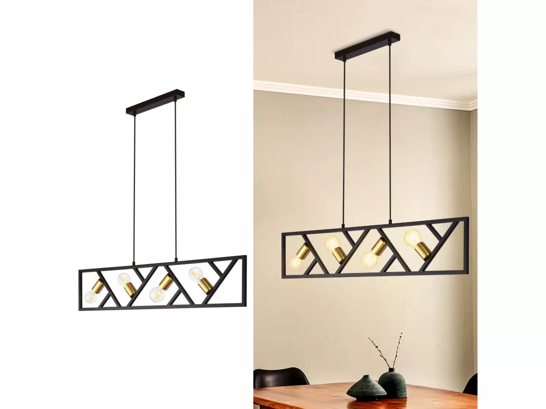 NETTLIFE Suspension Vintage Noir et Or 4 flammes E27 Métal Diam.100CM Rétro Lampe de salle à manger pour salon cuisine