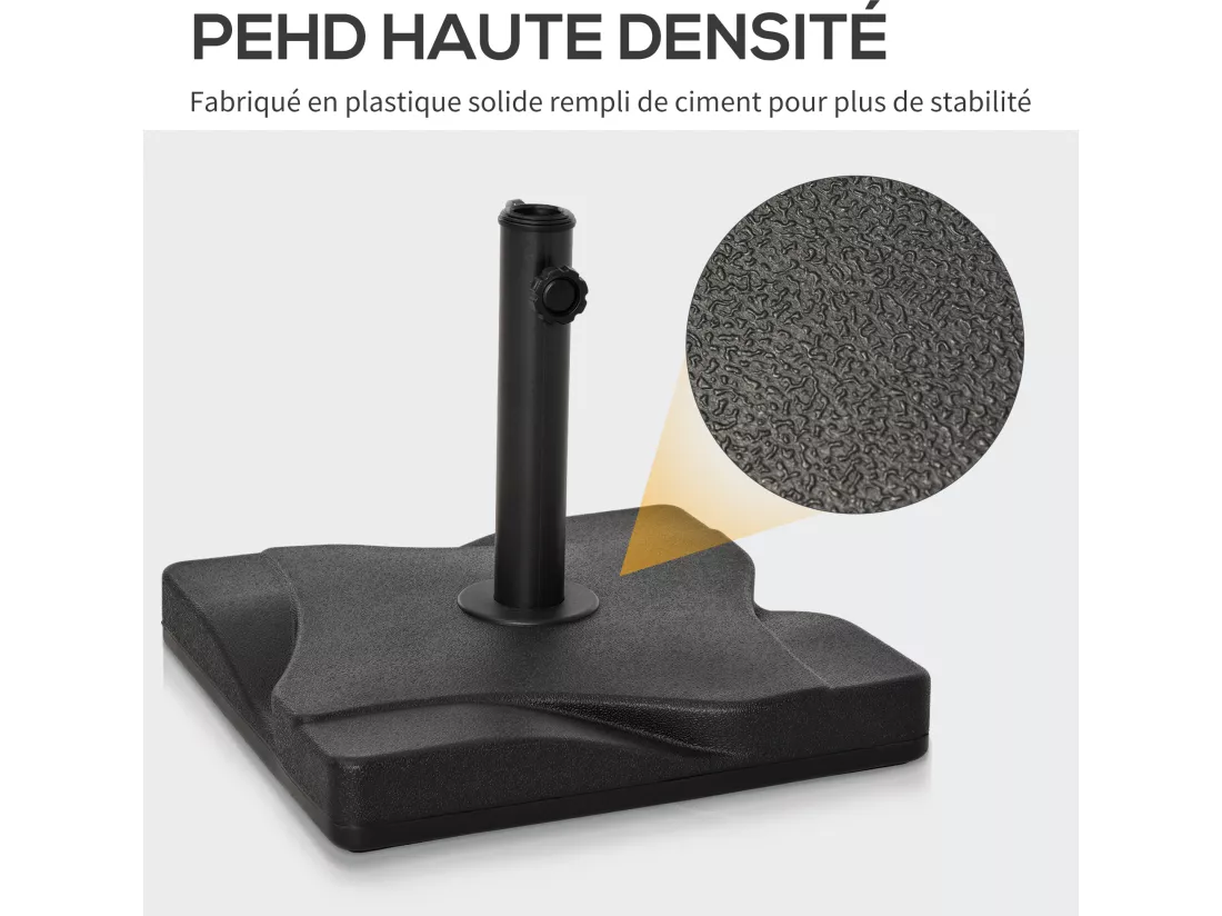 Pied de parasol base de lestage parasol carré dim. 41,5L x 41,5I x 35H cm poids net 20 Kg ciment HDPE noir