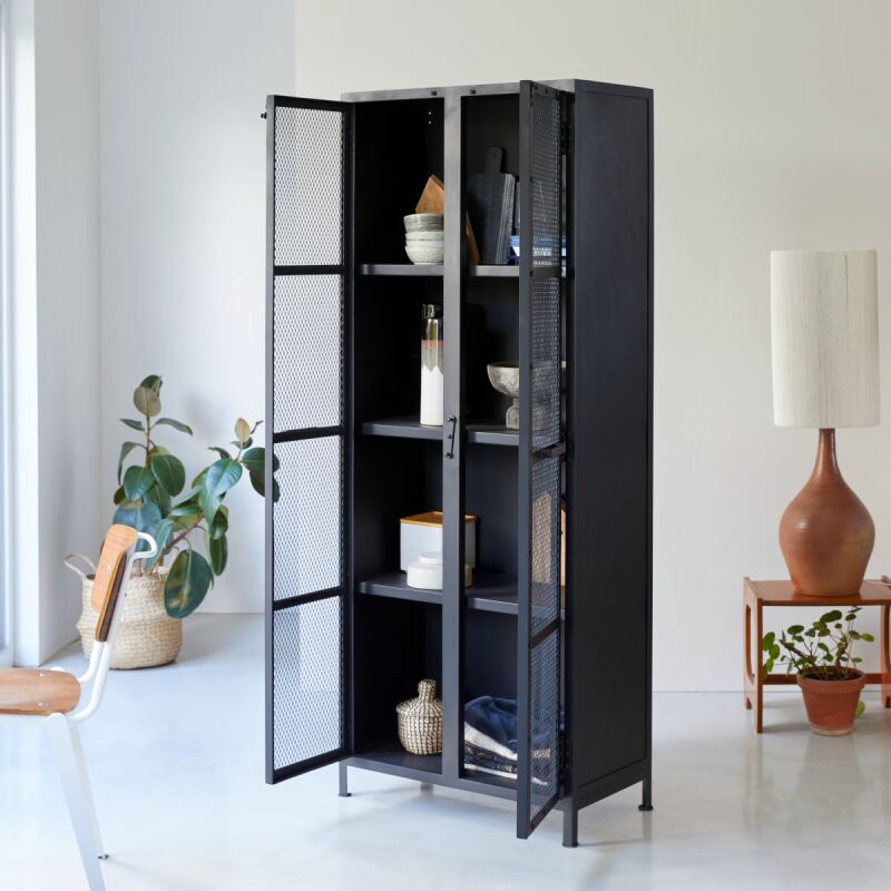 Vaisselier grillagé Cléo en métal H 175 cm, noir