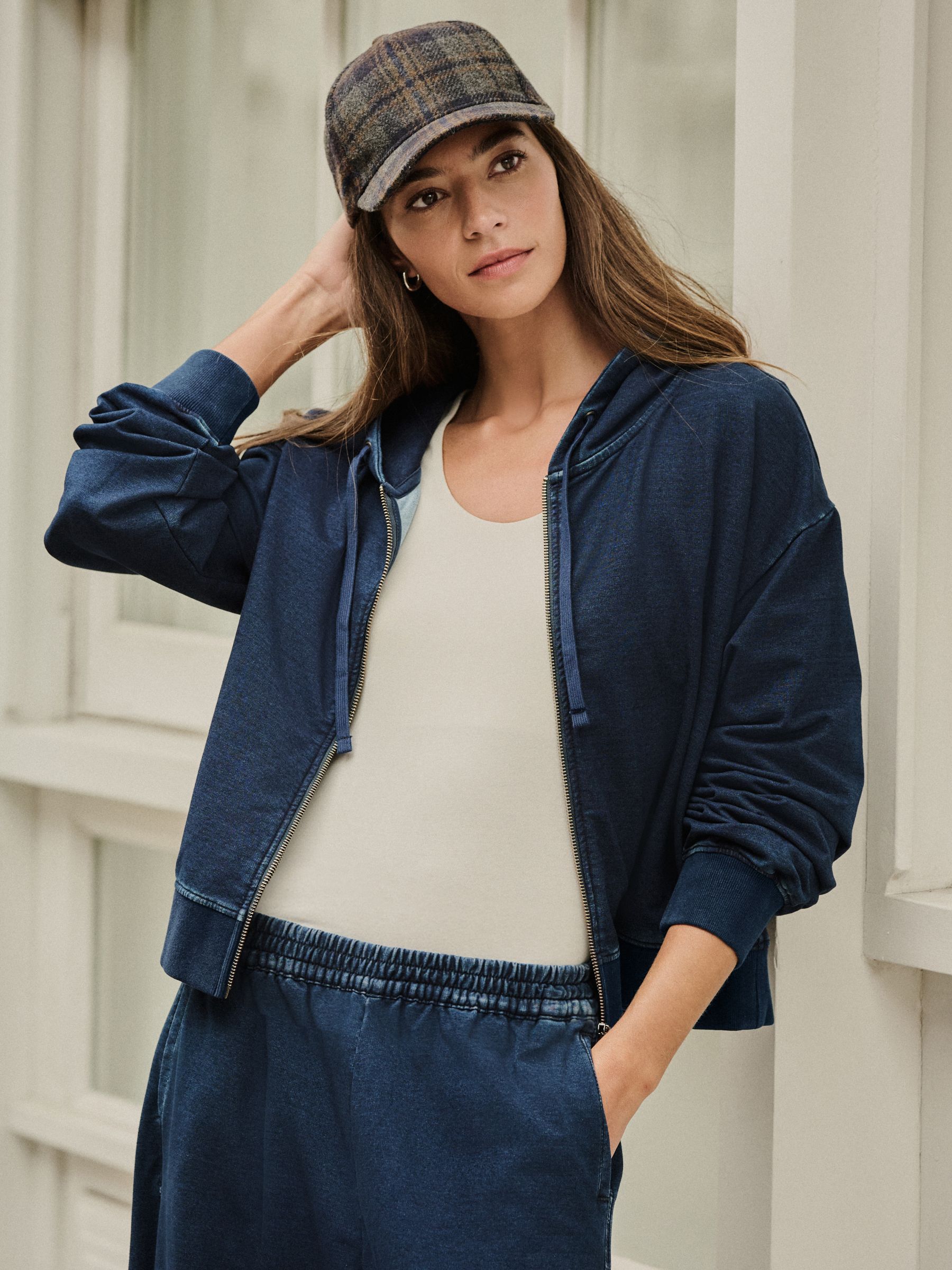 Donkerblauw - Denim Jersey Zip Through Hoodie