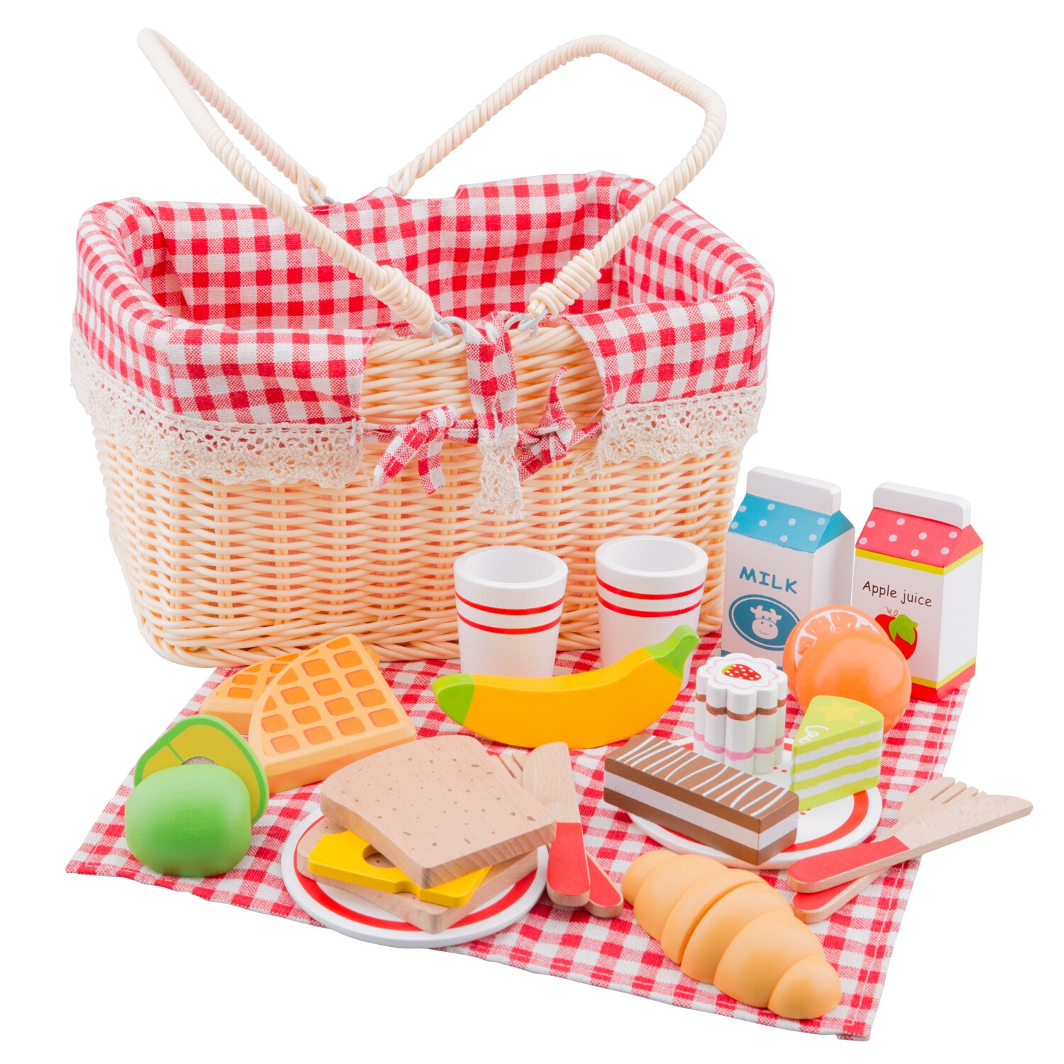 Schneideset Picknickkorb Kinder Holzspielzeug Kinderküchen-Zubehör
