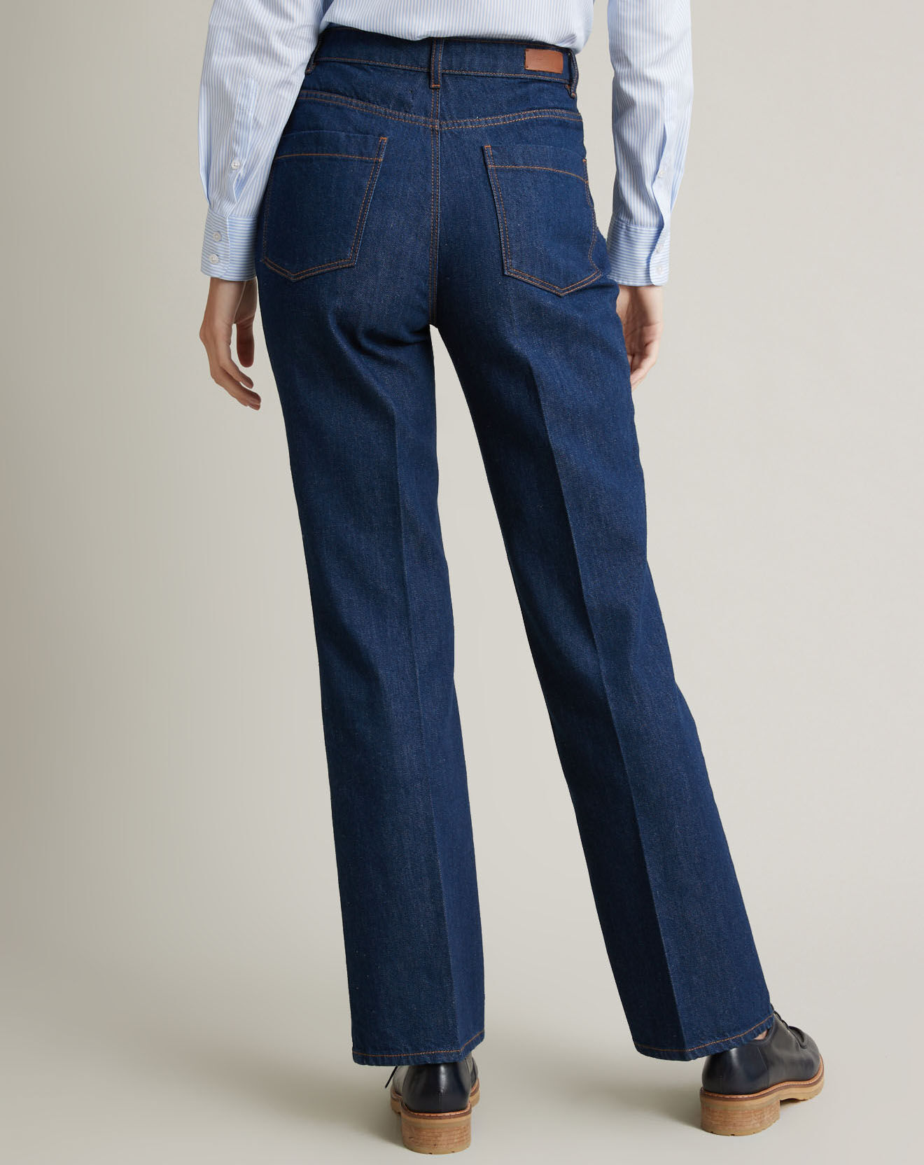 Cyrillus Jean évasé 100% Coton Bio délavé bleu foncé