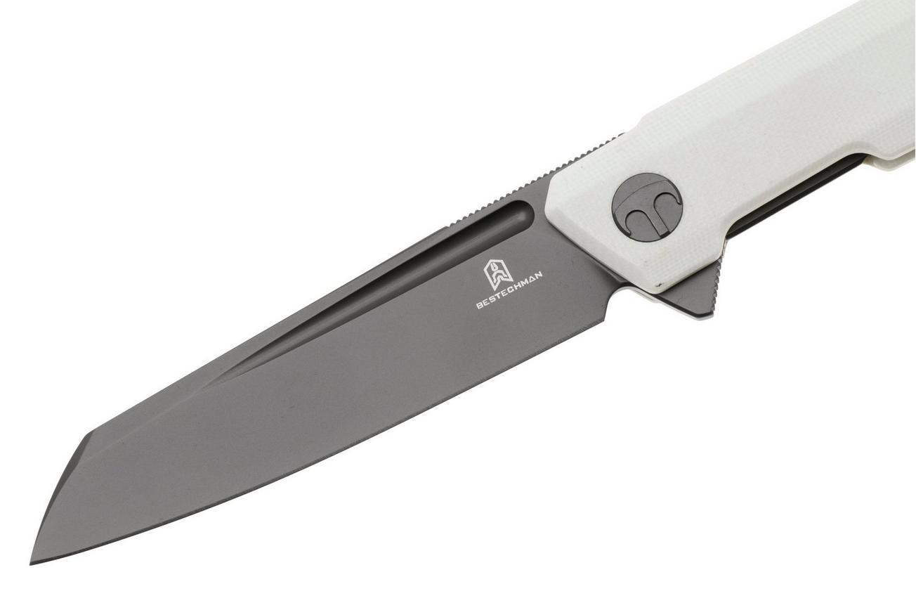 Bestechman Dundee Sheepsfoot BMK09D Grey PVD D2, White G10, zakmes