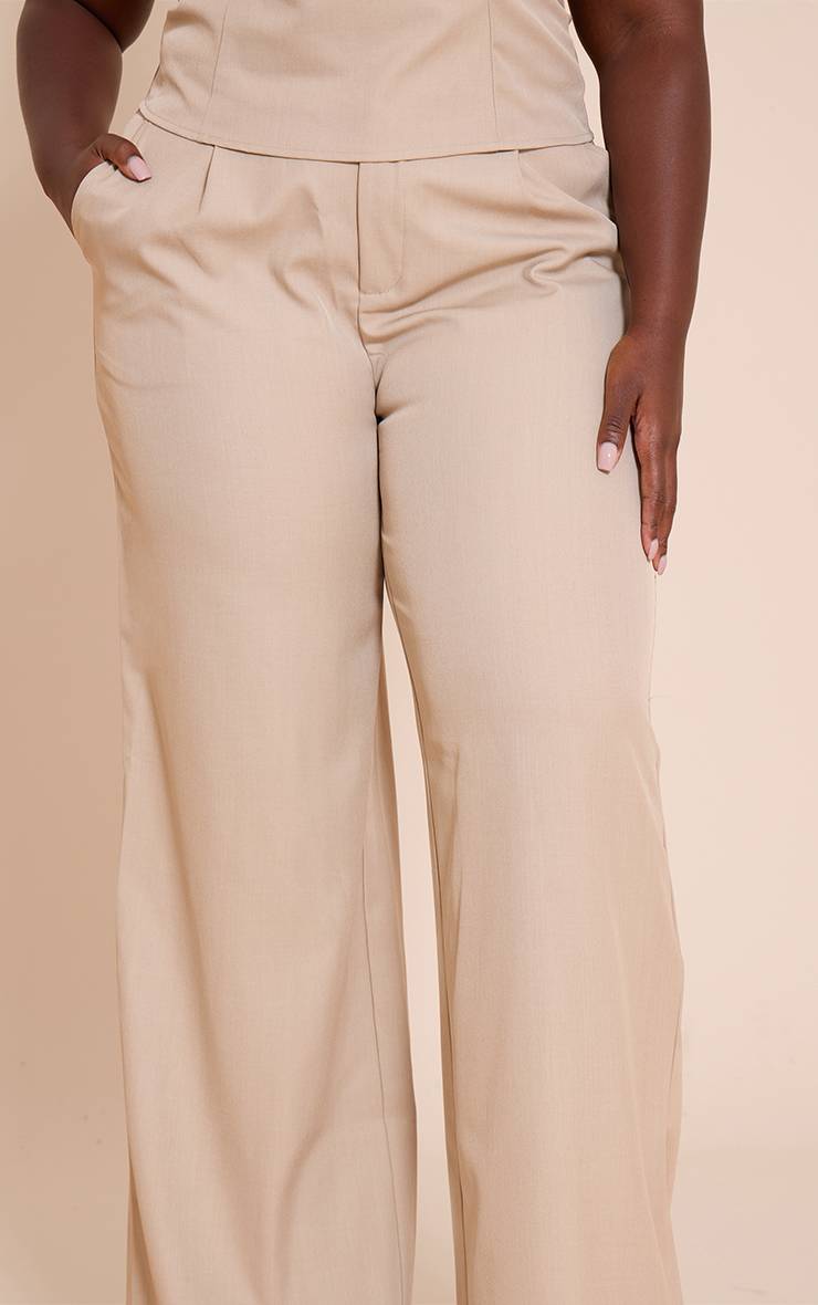 Gris Argile Pantalon Droit Ajusté Grande Taille Ensemble Coordonné