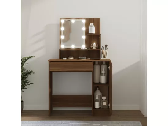 Coiffeuse avec LED Chêne marron 86,5x35x136 cm