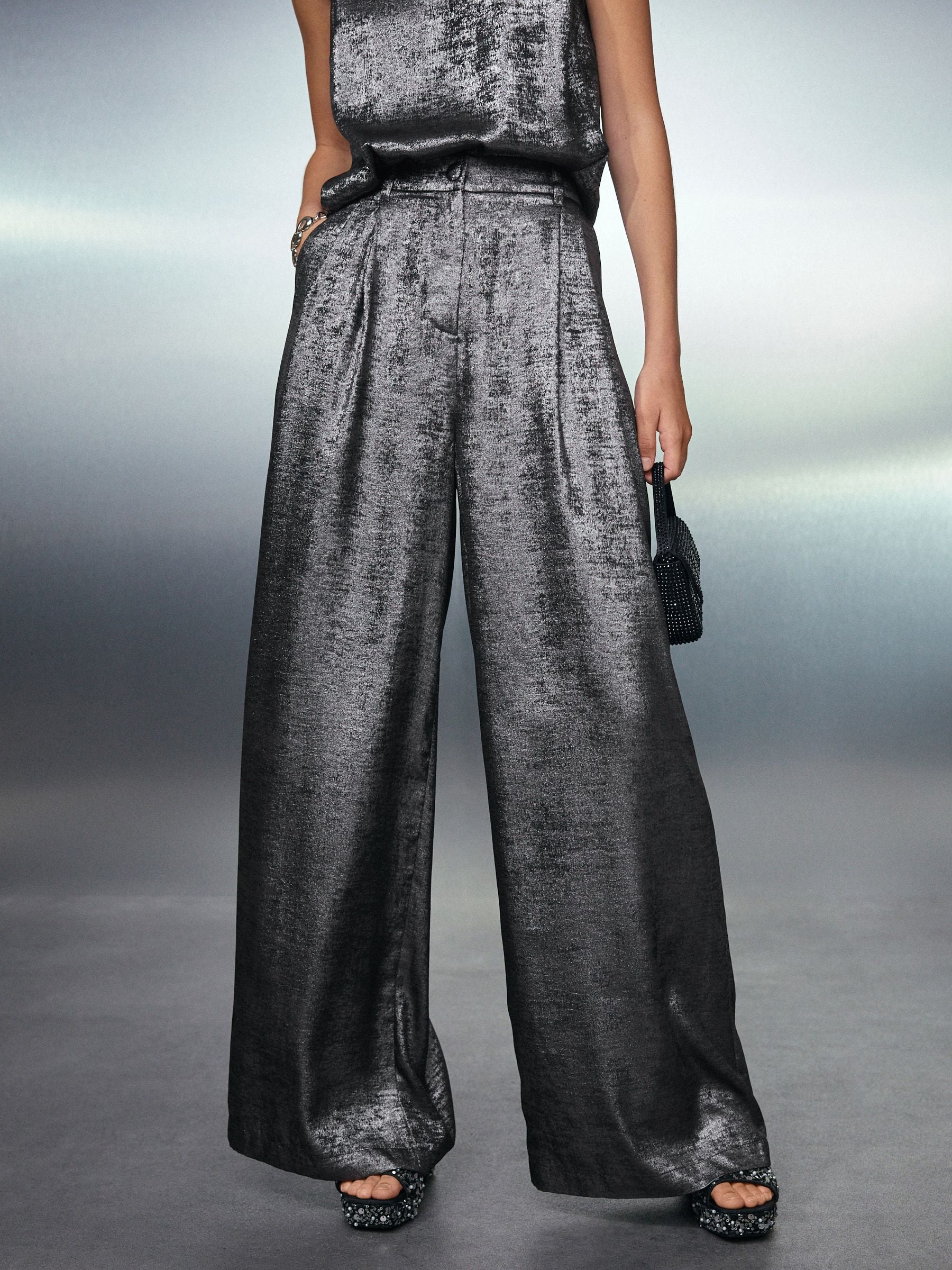 Zilver - Metallic Broek met zeer wijde pijpen