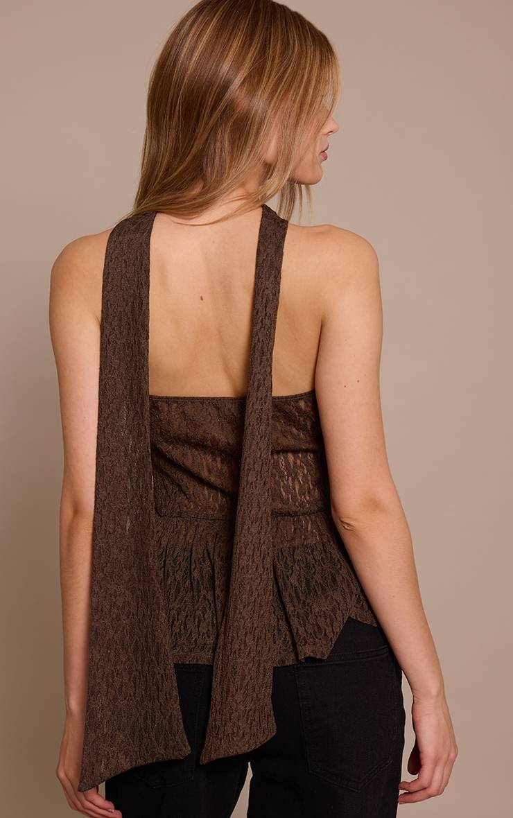 Dark Chocolate Top Caraco Bandeau En Dentelle Avec Détail Foulard