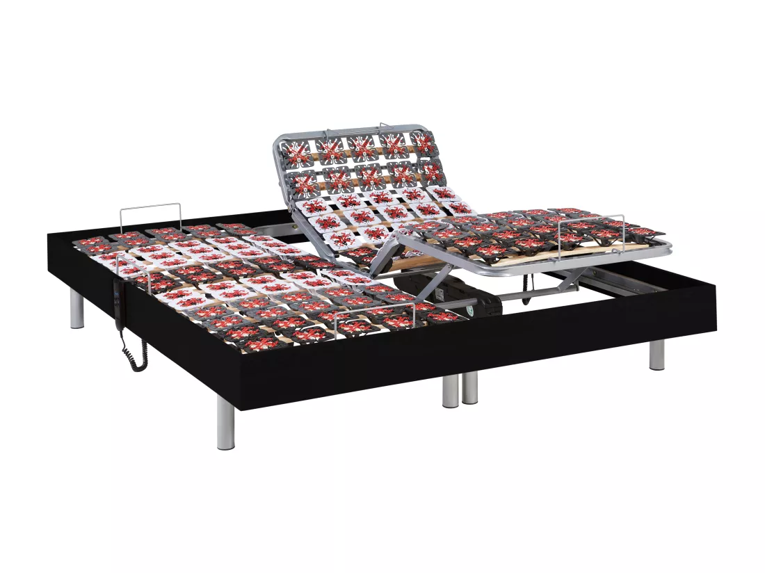 Sommier électrique de relaxation déco 2x65 plots - 2 x 80 x 200 cm - Noir - NAFURI de YSMÉE