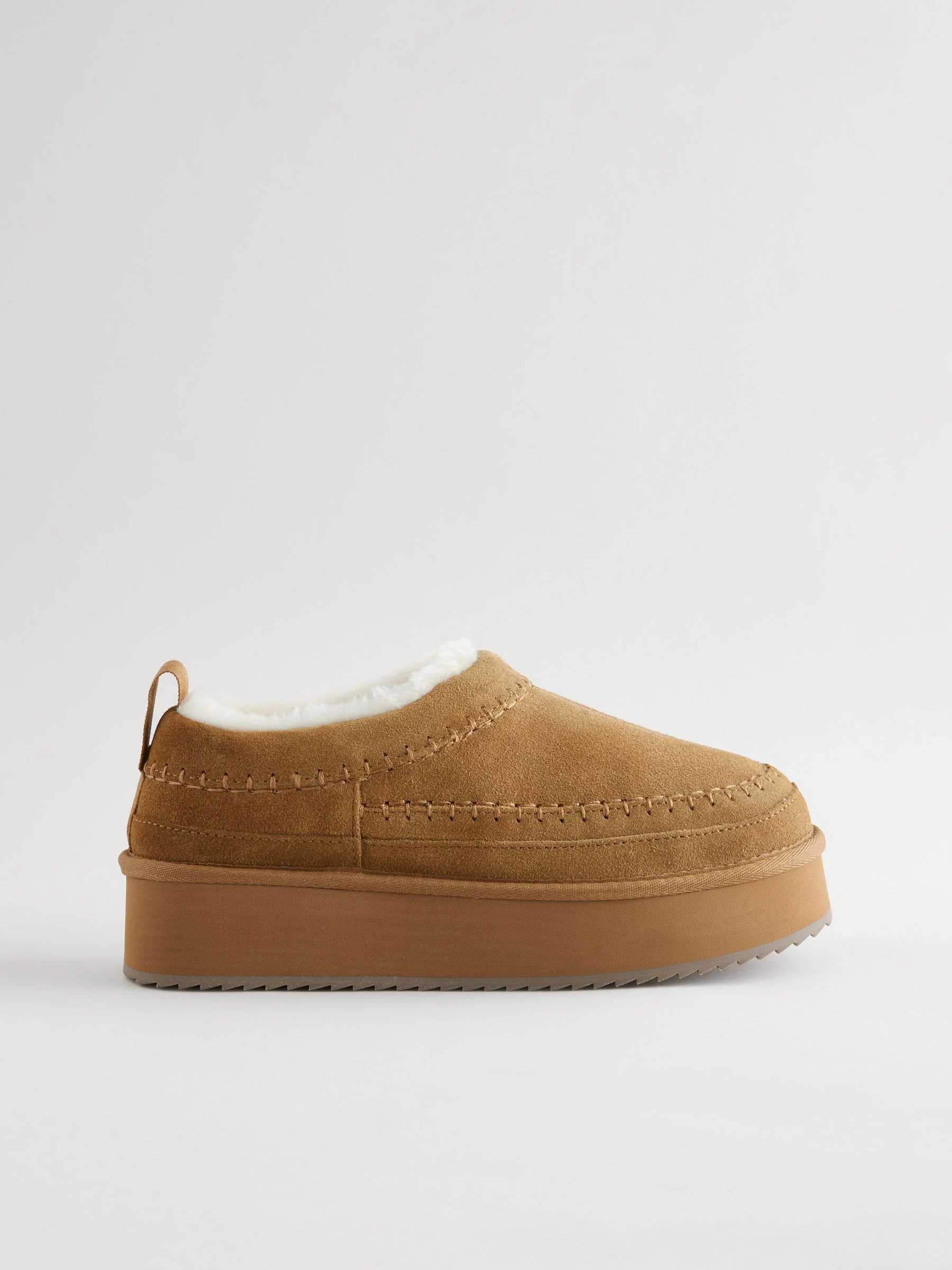 Kastanjebruin - Leather Cosy Borg Lined Slip-On Shoes