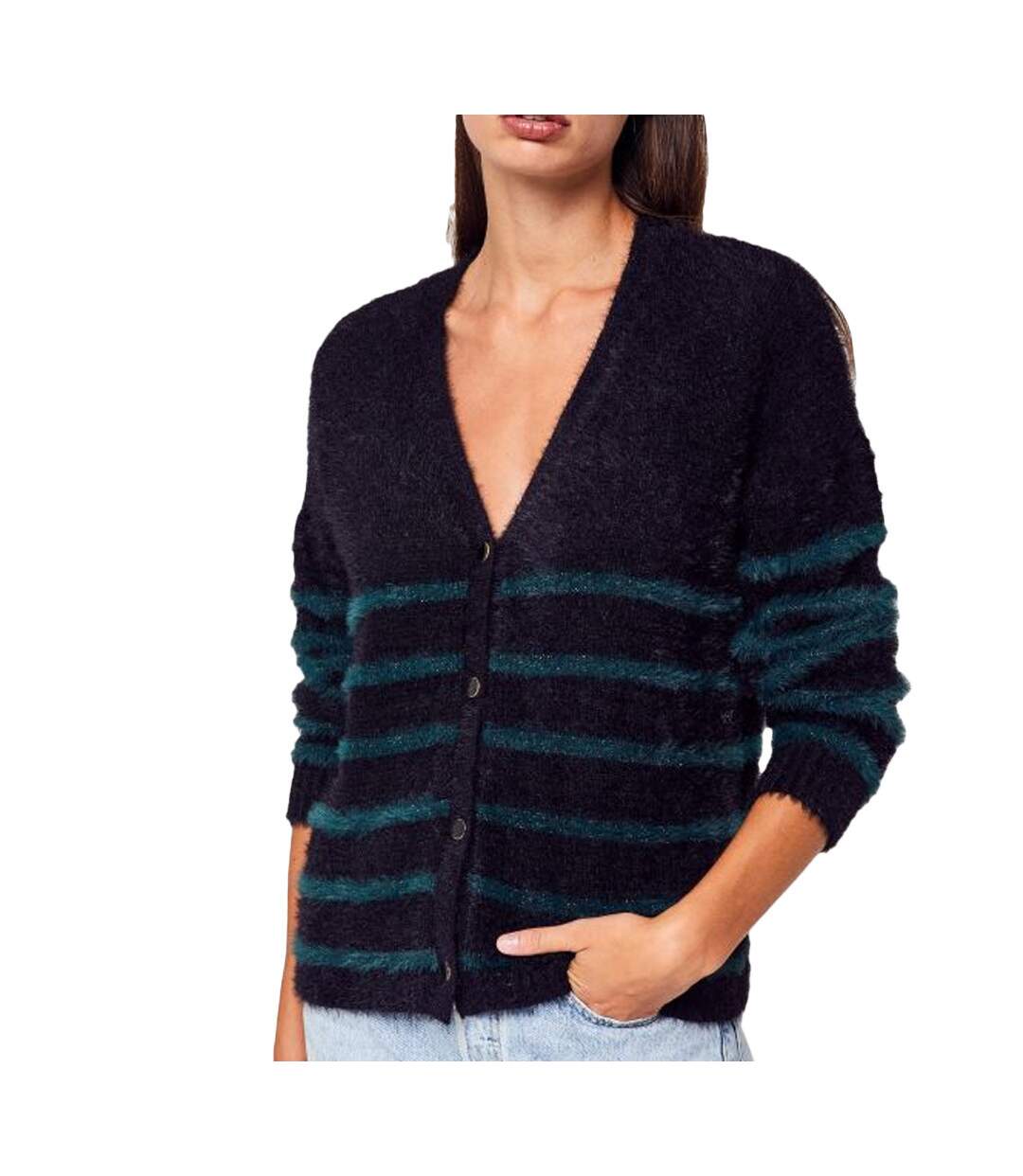 Gilet Noir/Vert  à Rayures Femme Pieces Jana