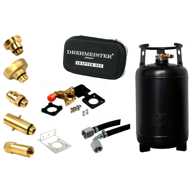 CAMPKO Gastankflasche 30L mit 80% Multiventil, Tankadapter-Set (Etui), Fern- & Direktbetankung