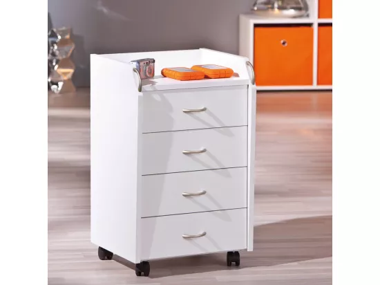 TEO - Caisson 4 Tiroirs sur Roulettes Coloris Blanc