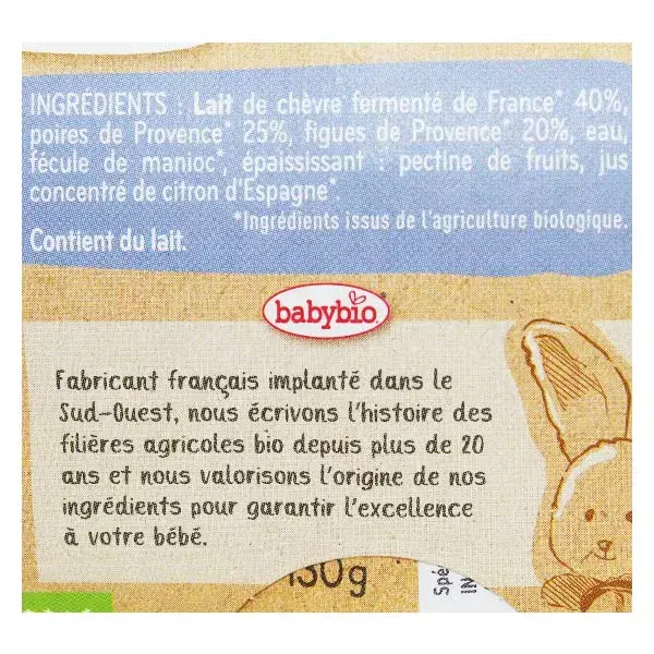 Sobremesa mexida de leite de cabra orgânico Babybio com pera e figo +6 meses 2 x 130g