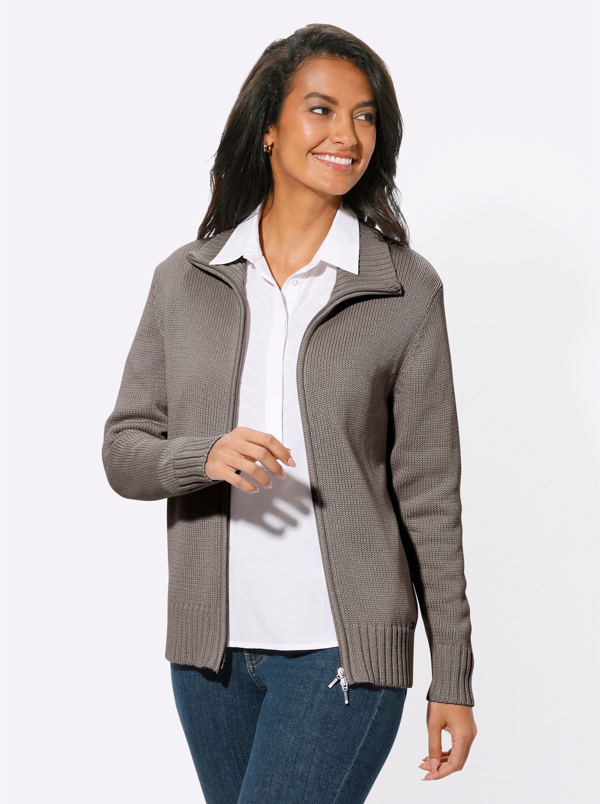Strickjacke in taupe-meliert