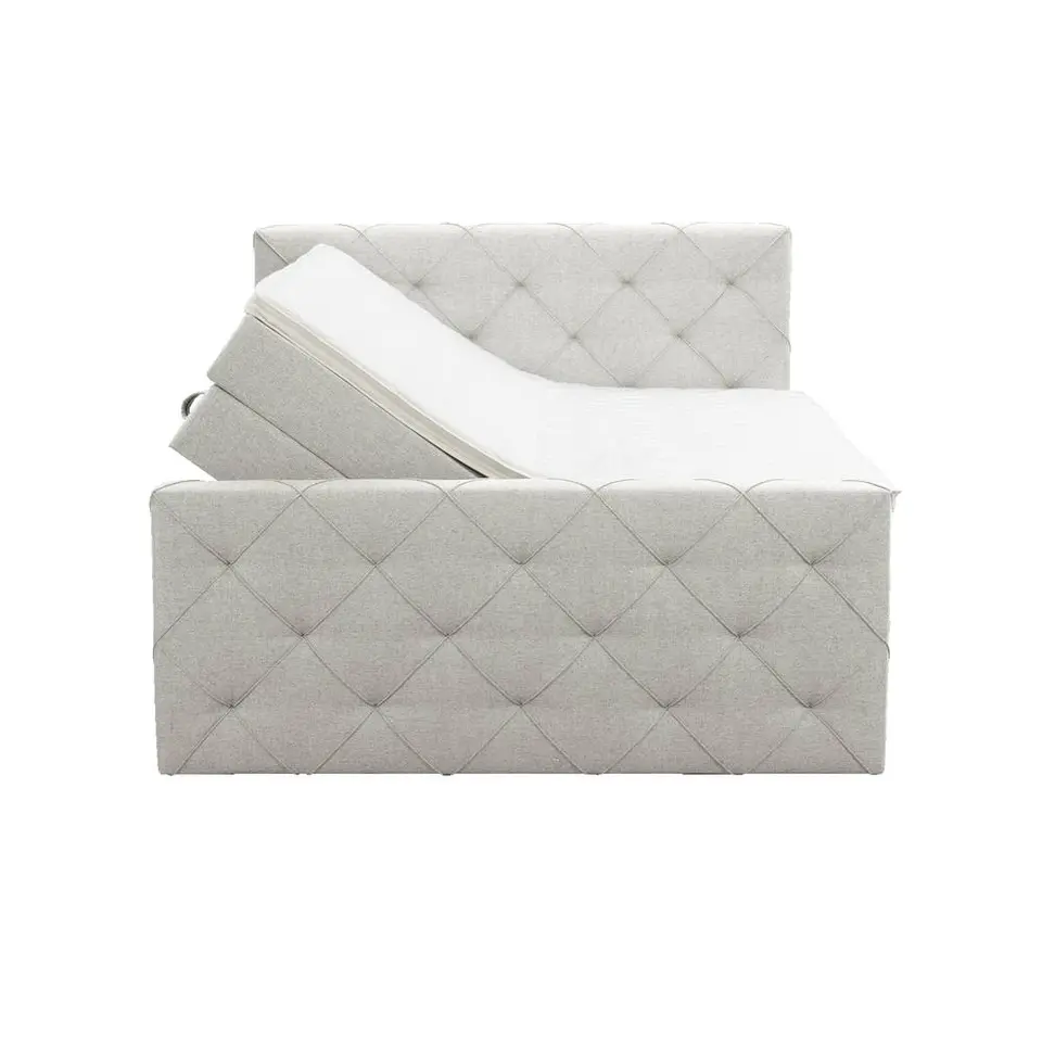 Boxspring met opbergruimte en voetbord Liv geruit - ecru - 160x200cm