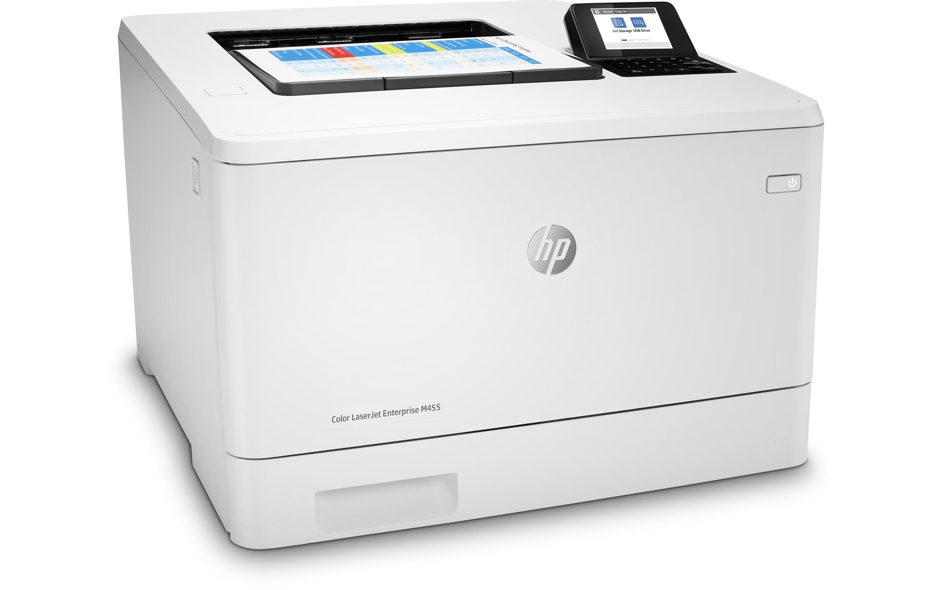 Drucker Color LaserJet Enterprise M455dn<br>Kompakter Farb-Laserdrucker für Arbeitsgruppen mit vielen Sicherheitsfeatures