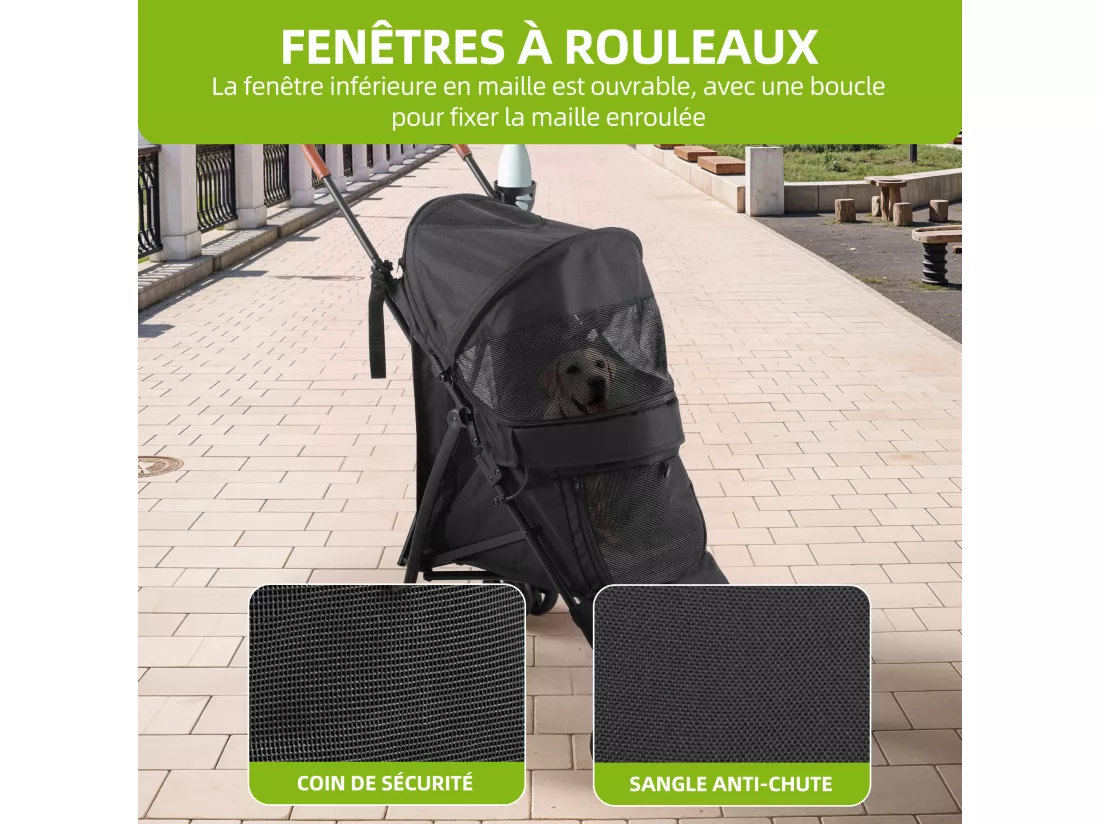 YITAHOME Poussette pour Chiens de Petite et Moyenne Taille - à 4 Roues avec Bretelles - Pliable - Porte-Gobelet - Noir