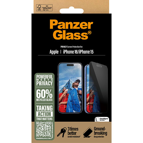 PanzerGlass privat skærmbeskyttelse iPhone 16/15