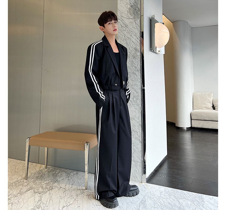 Freehop - Set: Gestreepte cropped blazer + High Waist Wide Leg Broek