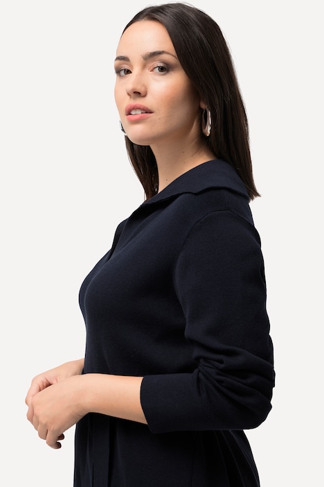 Strickkleid, Gürtel, Hemdkragen, V-Ausschnitt, Langarm