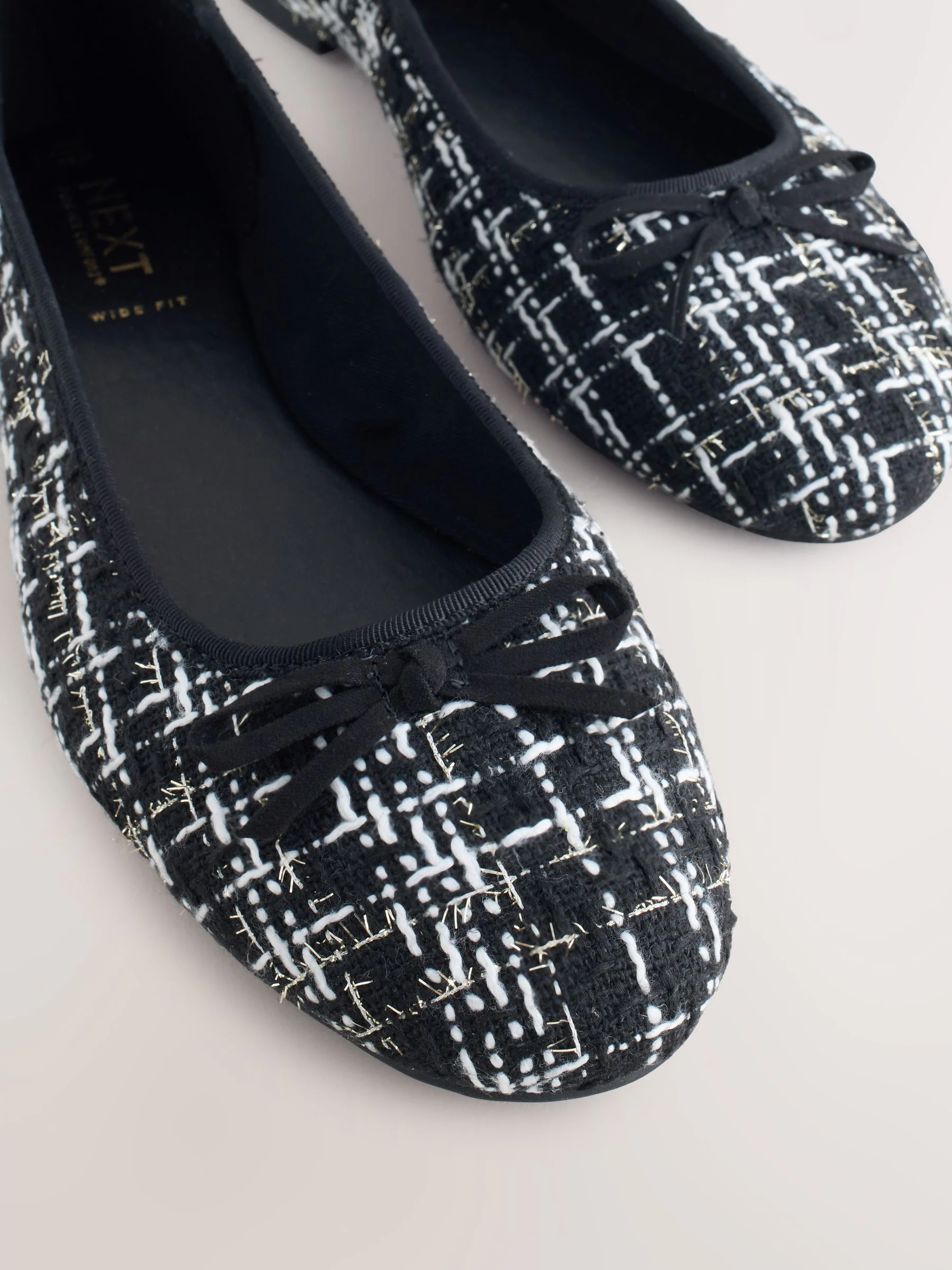 Zwart/wit tweed - Ballerina's met ronde neus