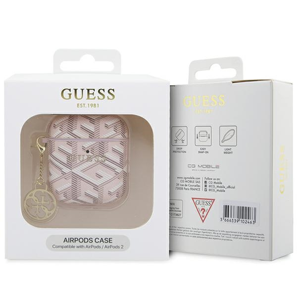 AirPods (1. & 2. Generation) GCube Charm Leder Schutzhülle Abdeckung   Logo Anhänger (GUA2PGCE4CP) - Rosa