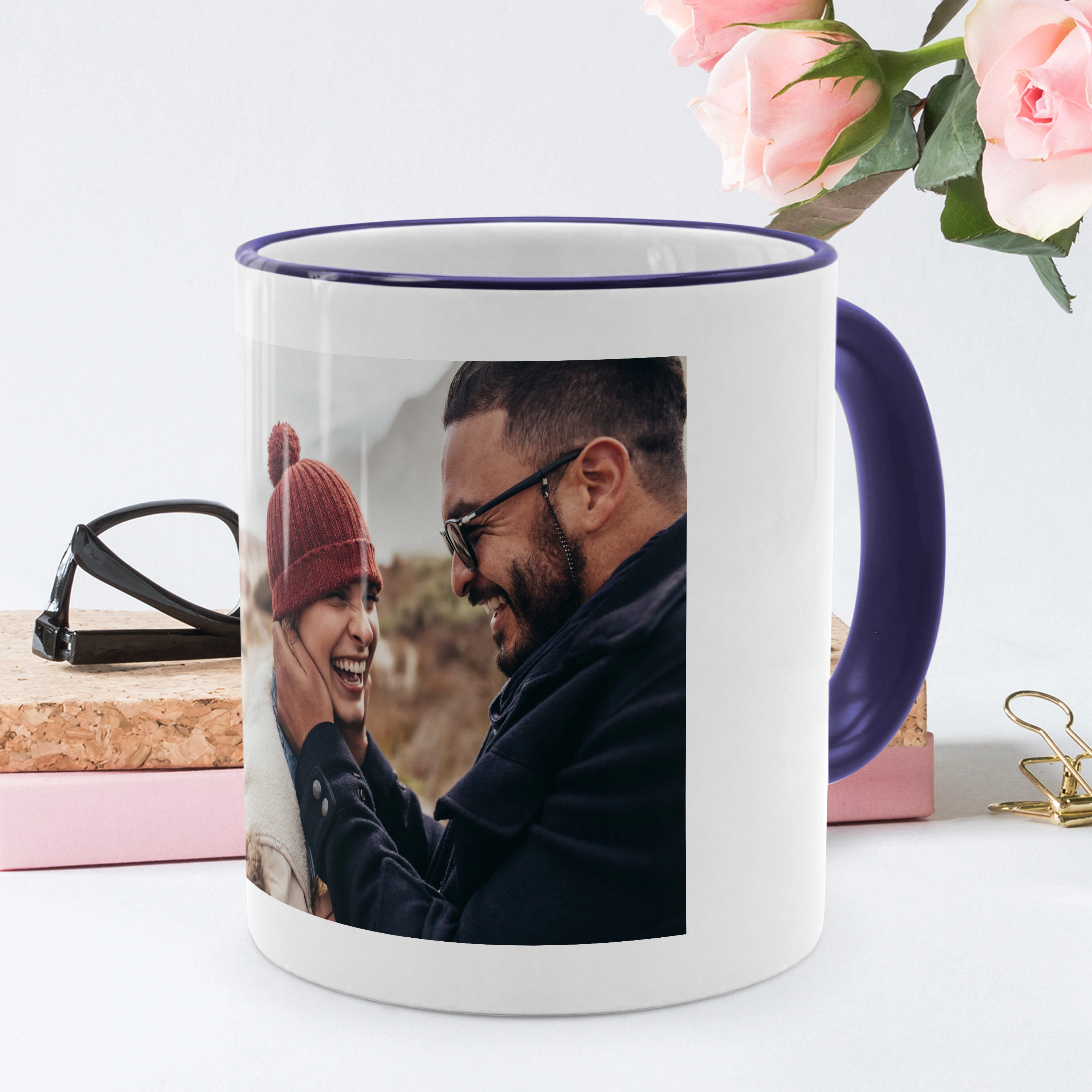 Kaffeebecher Color mit Foto selbst gestalten, 325 ml (Farbe: blau)